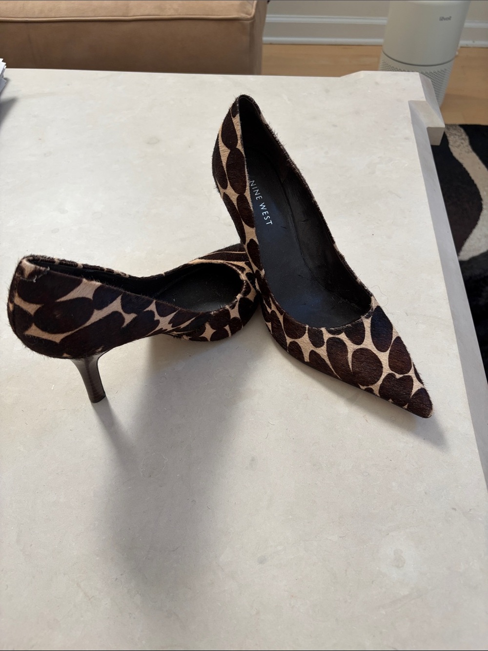 Nine West Brown and Cream Leopard Print Pointed-Toe Pumps